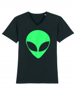 Green Alien Head 90s Style Tricou mânecă scurtă guler V Bărbat Presenter