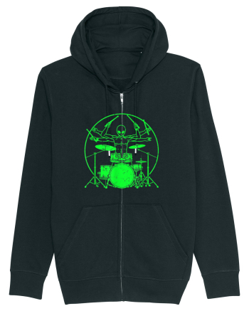 Green UFO Alien Drummer Black