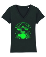 Green UFO Alien Drummer Tricou mânecă scurtă guler V Damă Evoker
