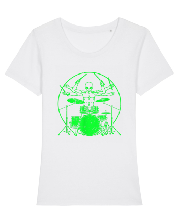 Green UFO Alien Drummer White