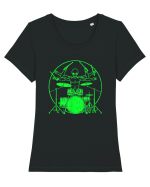 Green UFO Alien Drummer Tricou mânecă scurtă guler larg fitted Damă Expresser