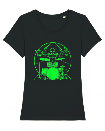 Green UFO Alien Drummer Black