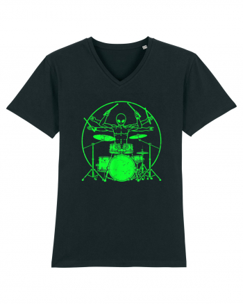 Green UFO Alien Drummer Black
