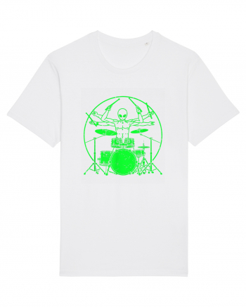 Green UFO Alien Drummer White