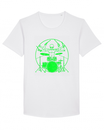 Green UFO Alien Drummer White