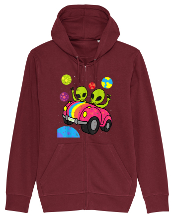 Hippie Alien Space Roadtrip Car Peace Burgundy