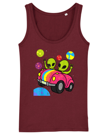 Hippie Alien Space Roadtrip Car Peace Burgundy