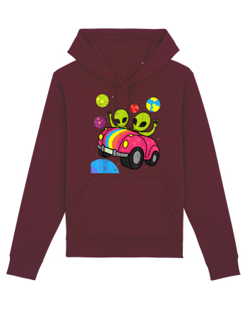 Hippie Alien Space Roadtrip Car Peace Burgundy