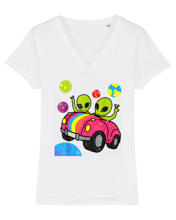 Hippie Alien Space Roadtrip Car Peace White