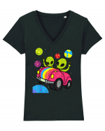 Hippie Alien Space Roadtrip Car Peace Tricou mânecă scurtă guler V Damă Evoker