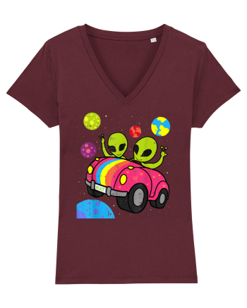 Hippie Alien Space Roadtrip Car Peace Burgundy