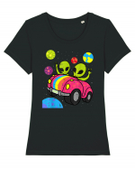 Hippie Alien Space Roadtrip Car Peace Tricou mânecă scurtă guler larg fitted Damă Expresser