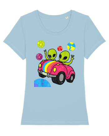 Hippie Alien Space Roadtrip Car Peace Sky Blue