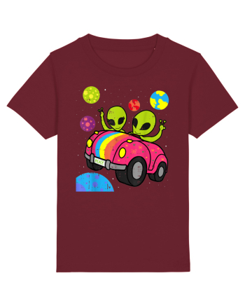 Hippie Alien Space Roadtrip Car Peace Burgundy