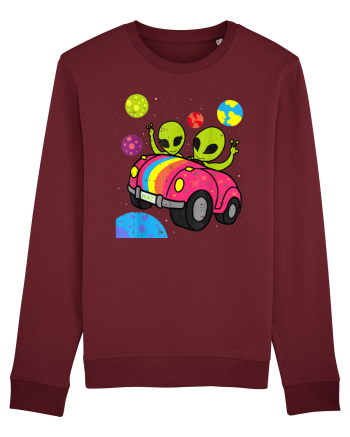 Hippie Alien Space Roadtrip Car Peace Burgundy