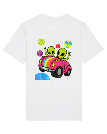 Hippie Alien Space Roadtrip Car Peace White
