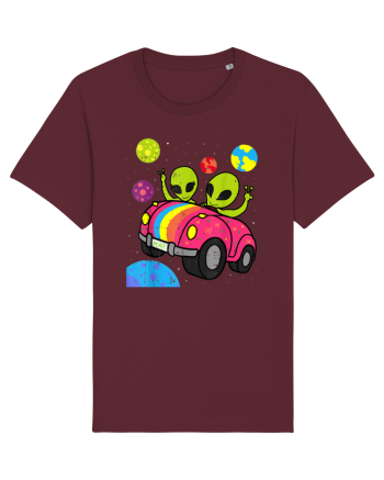 Hippie Alien Space Roadtrip Car Peace Burgundy