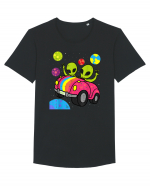 Hippie Alien Space Roadtrip Car Peace Tricou mânecă scurtă guler larg Bărbat Skater