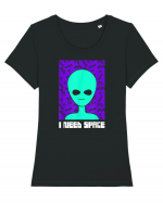 I Need Space Funny Alien Tricou mânecă scurtă guler larg fitted Damă Expresser