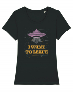 I Want To Leave Extra Terrestrial Life Tricou mânecă scurtă guler larg fitted Damă Expresser