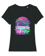 Japanese UFO Alien Vaporwave Otaku Tricou mânecă scurtă guler larg fitted Damă Expresser