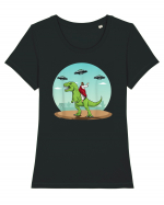 Jesus Riding A Dinosaur Funny UFO Tricou mânecă scurtă guler larg fitted Damă Expresser