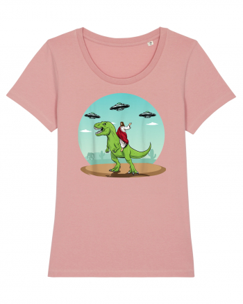 Jesus Riding A Dinosaur Funny UFO Canyon Pink