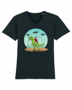 Jesus Riding A Dinosaur Funny UFO Tricou mânecă scurtă guler V Bărbat Presenter