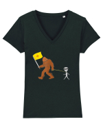 New Mexico Flag Bigfoot Walking Alien Tricou mânecă scurtă guler V Damă Evoker