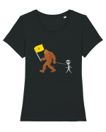 New Mexico Flag Bigfoot Walking Alien Tricou mânecă scurtă guler larg fitted Damă Expresser