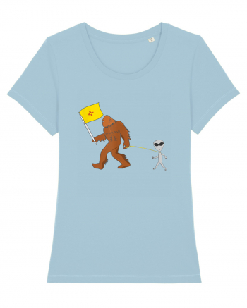 New Mexico Flag Bigfoot Walking Alien Sky Blue