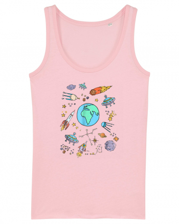 Outer Space UFO Rocket Cotton Pink