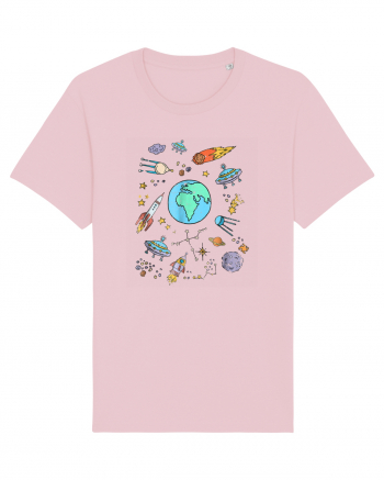 Outer Space UFO Rocket Cotton Pink