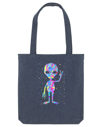 Retro 1970s Tie Dye Groovy Alien Peace Midnight Blue