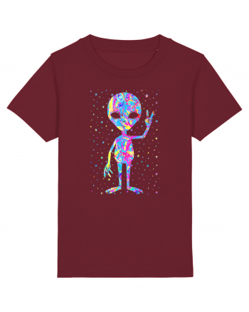 Retro 1970s Tie Dye Groovy Alien Peace Burgundy