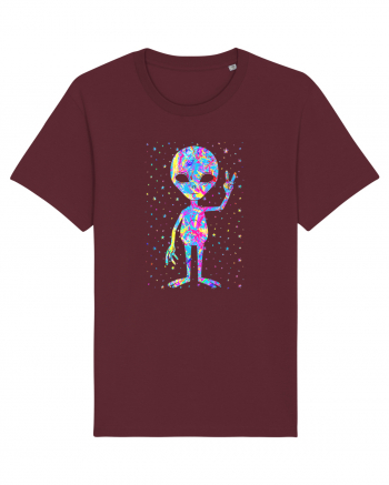 Retro 1970s Tie Dye Groovy Alien Peace Burgundy