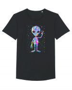 Retro 1970s Tie Dye Groovy Alien Peace Tricou mânecă scurtă guler larg Bărbat Skater