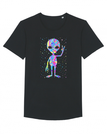 Retro 1970s Tie Dye Groovy Alien Peace Black