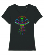 Space Alien UFO Neon Lights Rave Tricou mânecă scurtă guler larg fitted Damă Expresser