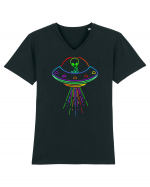 Space Alien UFO Neon Lights Rave Tricou mânecă scurtă guler V Bărbat Presenter