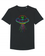 Space Alien UFO Neon Lights Rave Tricou mânecă scurtă guler larg Bărbat Skater