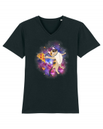 Space Cat Kitten Astronaut Funny Pizza Tricou mânecă scurtă guler V Bărbat Presenter