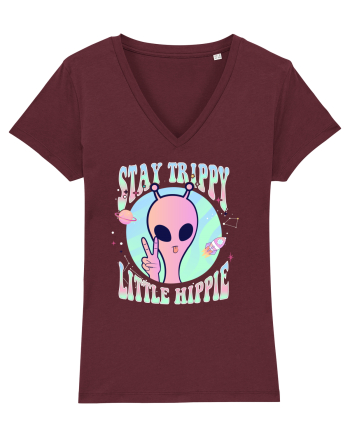 Stay Trippy Little Hippie Art Peace Sign Burgundy