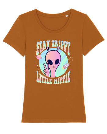 Stay Trippy Little Hippie Art Peace Sign Roasted Orange