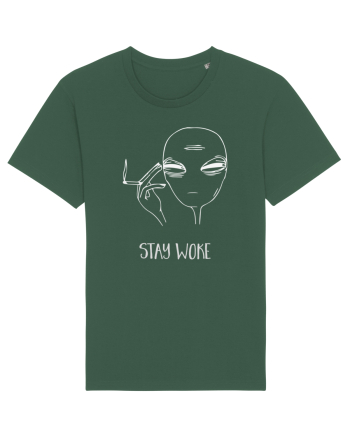 Stay Woke Cool Smoking Alien Bottle Green