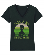 This Is My Human Costume I'm Really An Alien Tricou mânecă scurtă guler V Damă Evoker