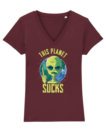 This Planet Sucks Green Alien Head Burgundy