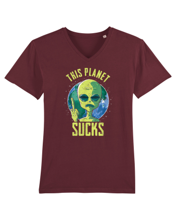 This Planet Sucks Green Alien Head Burgundy