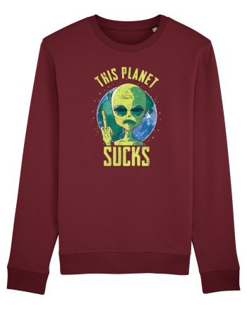 This Planet Sucks Green Alien Head Burgundy