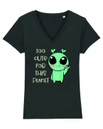 Too Cute For This Planet Kawaii Alien Art Tricou mânecă scurtă guler V Damă Evoker